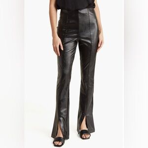 AFRM Adela High Waist Front Slit Faux Leather Pants pull on stretch waist